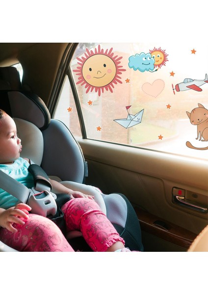 Sevimli Figürler Araba Camı Sticker-Çocuklar Için Yolculuk Stickerı