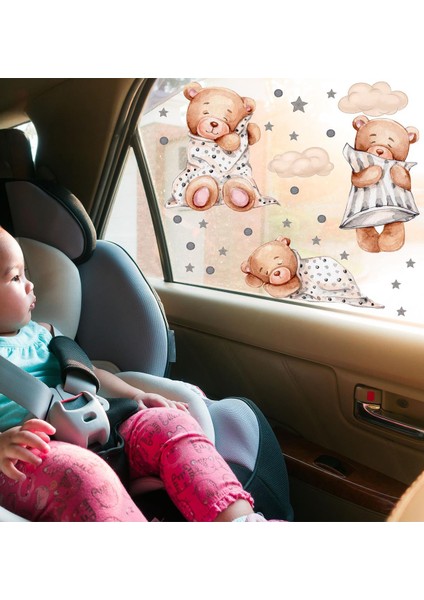 3'lü Ayıcık Seti Araba Camı Sticker-Çocuklar Için Yolculuk Stickerı fiyatları