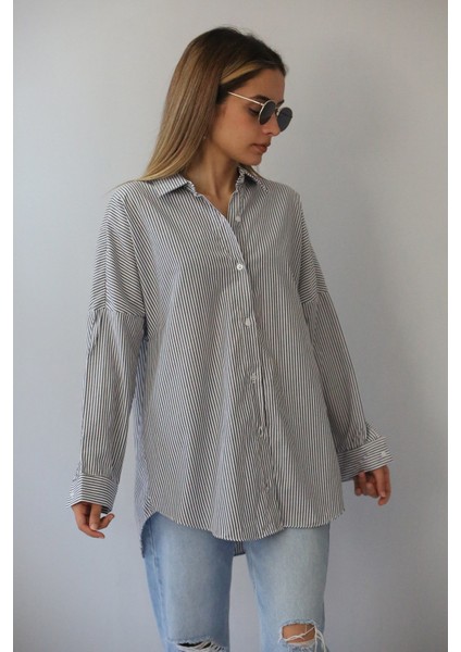 Siyah Çizgili Over Fit Gömlek MG1525 fiyatları