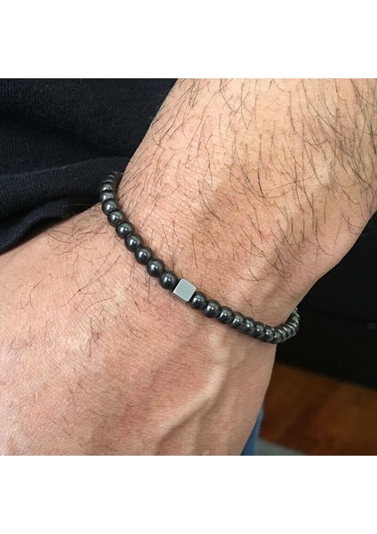 Erkek - Hematit Detay Elegant Doğal Taş Bileklik | Güç Taşı > Handmade