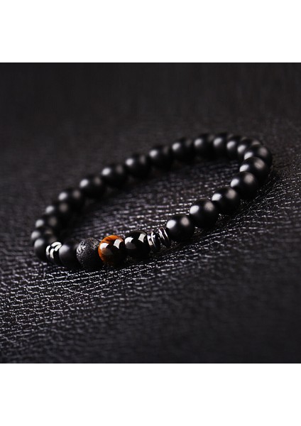 Erkek - Kaplan Gözü < Hematit < Onix Detaylı Elegant Doğal Taş Bileklik