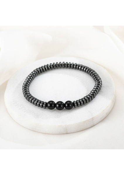 Unisex - Hematit - Onix ile Hazırlanmış Elegant Doğal Taş Bileklik