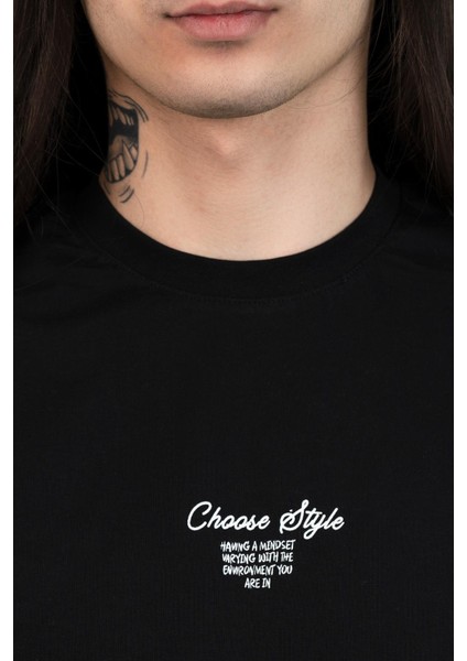 Oversize Baskılı Sıfır Yaka Erkek Penye T-Shirt fırsatları