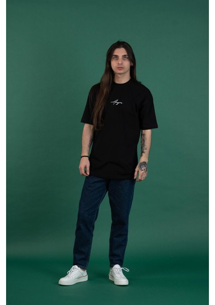 Oversize Baskılı Sıfır Yaka Erkek Penye T-Shirt