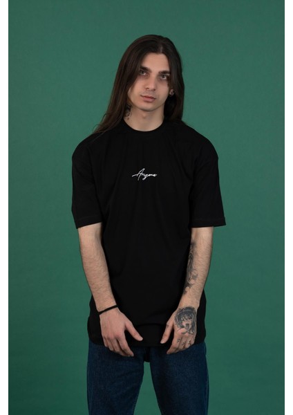 Oversize Baskılı Sıfır Yaka Erkek Penye T-Shirt fiyatları