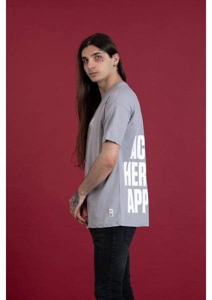 Oversize Baskılı Sıfır Yaka Erkek Penye T-Shirt