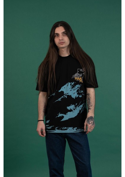 Oversize Baskılı Sıfır Yaka Erkek Penye T-Shirt modelleri