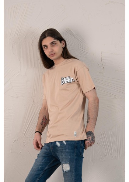 Oversize Baskılı Sıfır Yaka Erkek Penye T-Shirt