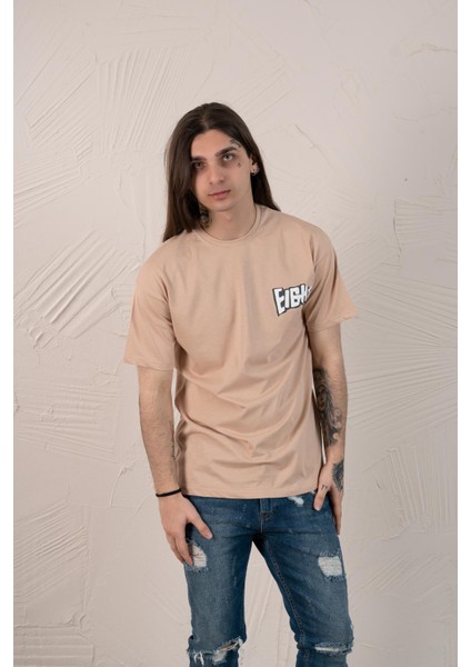 Oversize Baskılı Sıfır Yaka Erkek Penye T-Shirt fiyatları