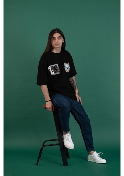 Oversize Baskılı Sıfır Yaka Penye Erkek T-Shirt