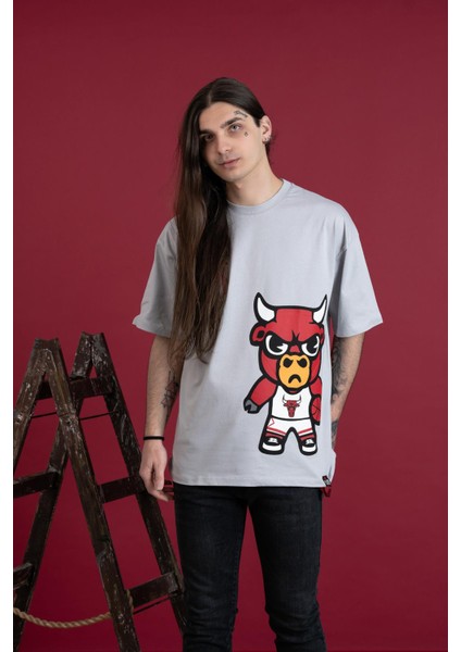 Oversize Desenli Sıfır Yaka Penye Erkek T-Shirt fiyatları