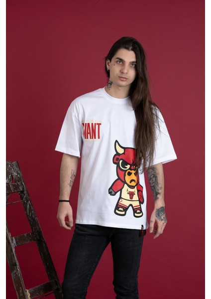 Oversize Desenli Sıfır Yaka Penye Erkek T-Shirt fiyatları