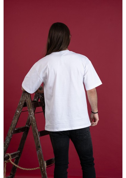 Oversize Desenli Sıfır Yaka Penye Erkek T-Shirt modelleri