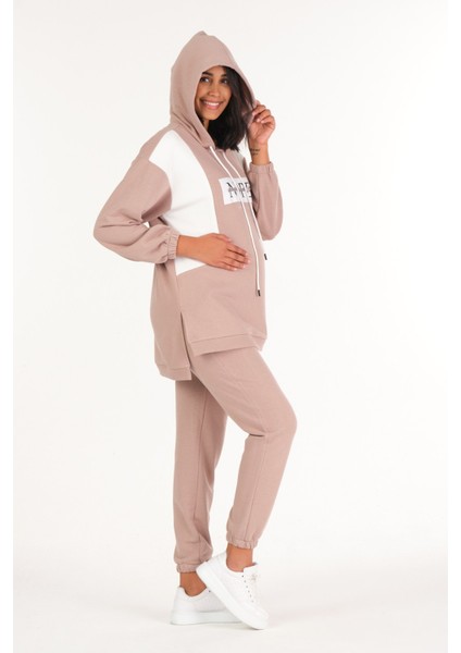 Hamile Emzirme Detaylı Baskılı Eşofman Takımı Bej fırsatları