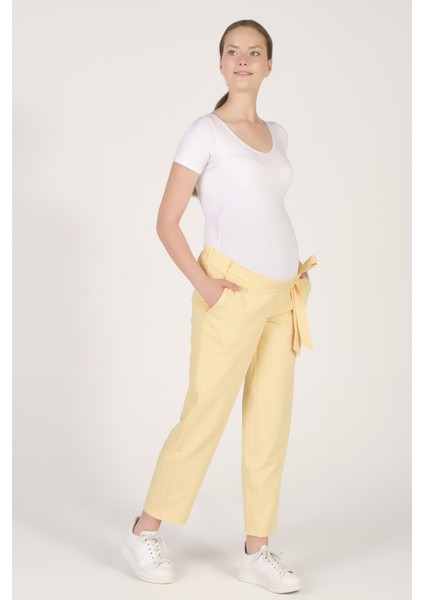 Hamile Beli Lastikli Havuç Kesim Pantolon Sarı