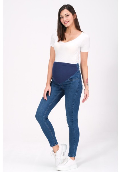 Hamile Esnek Karın Bantlı Skinny Kot Pantolon Lacivert