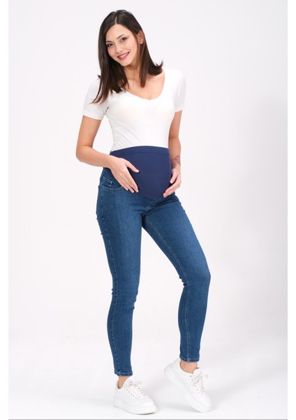 Hamile Esnek Karın Bantlı Skinny Kot Pantolon Lacivert modelleri