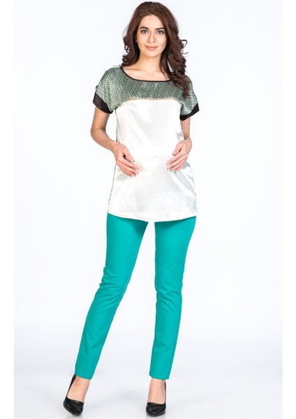 Hamile Bluz Yaka Desen Baskılı Model Yeşil