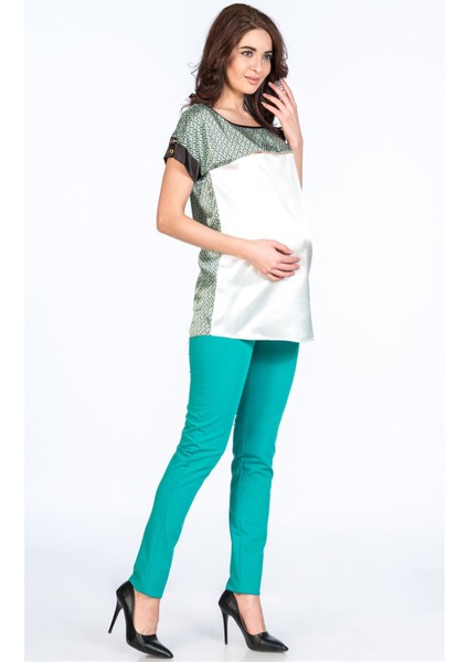 Hamile Bluz Yaka Desen Baskılı Model Yeşil modelleri
