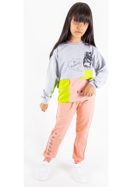 Friend Baskılı Neon Detaylı Kız Çocuk Eşofman Takımı