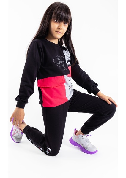 Friend Baskılı Neon Detaylı Kız Çocuk Eşofman Takımı