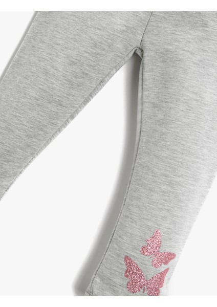 Kelebek Baskı Detaylı Tayt Simli Beli Lastikli modelleri