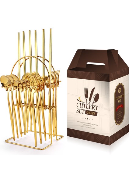 24 Parça Paslanmaz Çelik Çatal/bıçak/kaşık Takımı - Altın (Yurt Dışından)