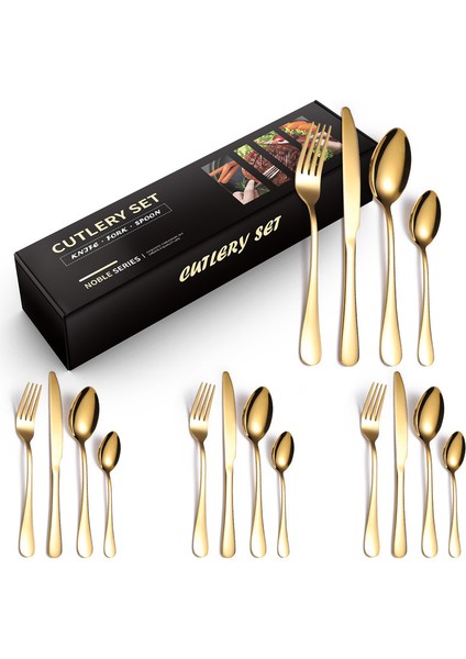 16 Parça Paslanmaz Çelik Çatal/bıçak/kaşık Takımı - Altın (Yurt Dışından)