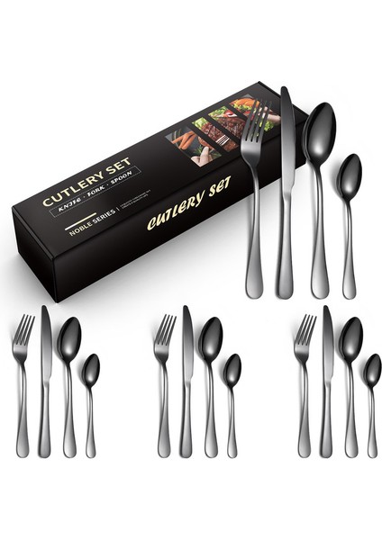 16 Parça Paslanmaz Çelik Çatal/bıçak/kaşık Takımı - Siyah (Yurt Dışından)