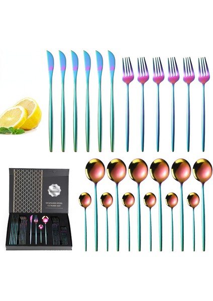 24 Parça Paslanmaz Çelik Çatal/bıçak/kaşık Takımı - Çok Renkli (Yurt Dışından)