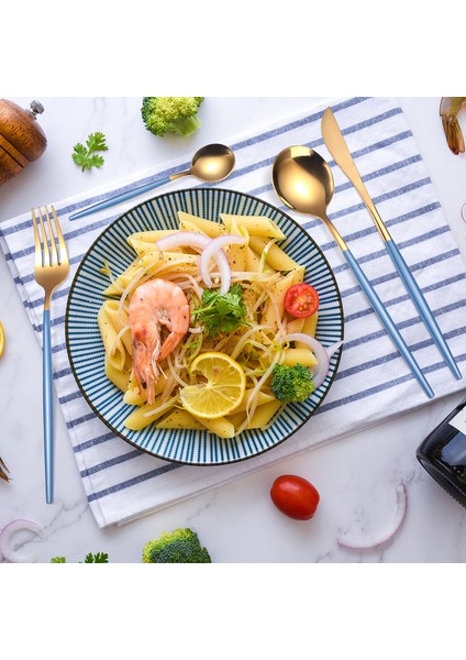 Paslanmaz Çelik Çatal/bıçak/kaşık - Mavi/altın (Yurt Dışından) fiyatları