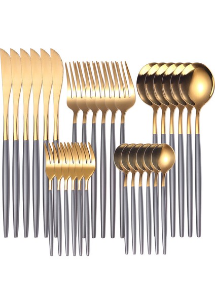 30 Parça Paslanmaz Çelik Çatal/bıçak/kaşık Takımı - Gri/altın (Yurt Dışından)
