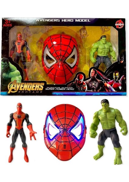Yenilmezler Işıklı Spiderman Maske Işıklı Hulk ve Örümcek Adam Karakter Figür Seti
