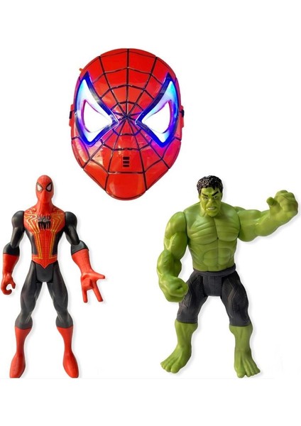 Yenilmezler Işıklı Spiderman Maske Işıklı Hulk ve Örümcek Adam Karakter Figür Seti