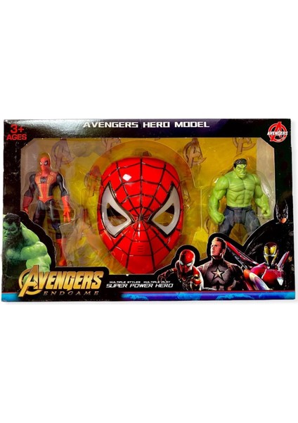 Yenilmezler Işıklı Spiderman Maske Işıklı Hulk ve Örümcek Adam Karakter Figür Seti