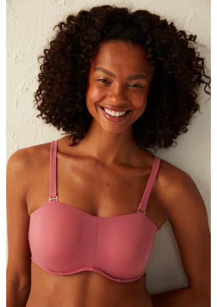 Koyu Pembe Basic Straplez Toparlayıcı Bikini Üstü