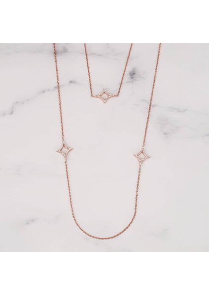 Zirkon Taşlı Çift Taraflı Geometrik Şekilli Taşlı Rose Altın Kaplama Gümüş Kolye modelleri
