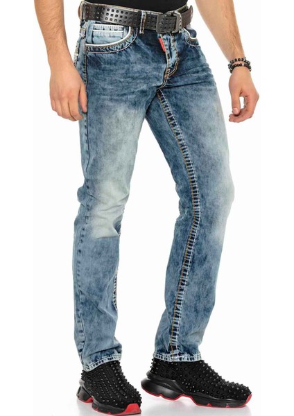 CD148 Yıkanmış Standart Kesim Mavi Erkek Kot Pantolon