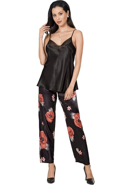 Siyah Saten Ikili Pijama Takımı