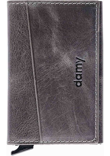 Hakiki Deri Unisex Mekanizmalı Kartlık 611CR - Antrasit