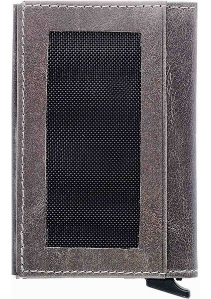 Hakiki Deri Unisex Mekanizmalı Kartlık 611CR - Antrasit