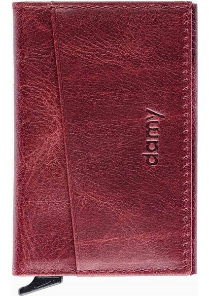 Hakiki Deri Unisex Mekanizmalı Kartlık 611CR - Bordo