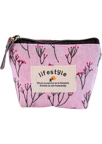 Unisex Kanvas Çanta Kadın Çiçek Desen Sikke Para Kart Sahibinin Cüzdan Kılıf Fermuar (Yurt Dışından)