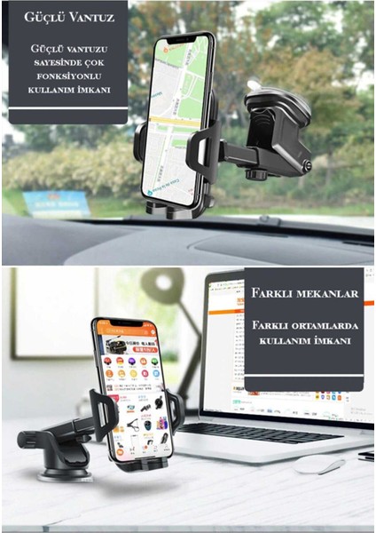 Vantuzlu Araç Içi Uzayan Ayarlanabilir Telefon Tutucu