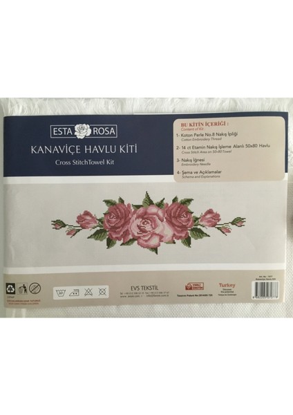 Kanaviçe Havlu Kiti Pamuk İpliği ile 50x80 cm Çiçek Desenli Tasarım