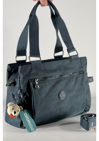 Kadın Çapraz Askılı Omuz Çantası Çok Cepli Ayarlanabilir 33X23CM + Anahtarlık Hediyeli