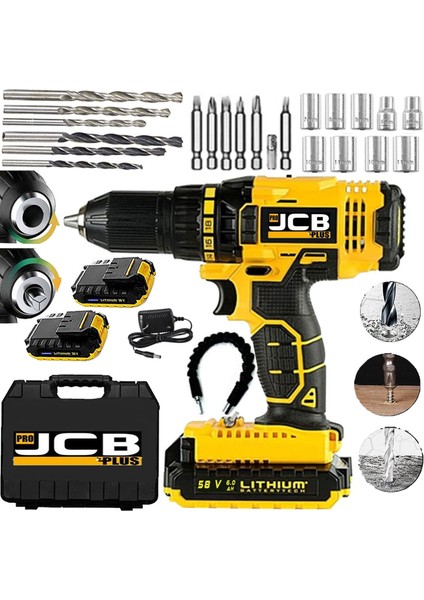 Projcb Plus Xrw Technology Darbeli 58 V 8 Ah Li-On Akülü Vidalama Matkap + 27 Pcs Set