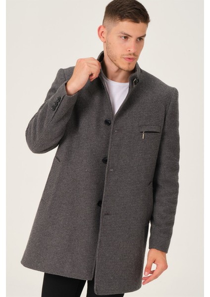 Erkek Palto Düz Gri Uzun Kol %70 Yün %30 Polyester Şık Tasarım indirimleri