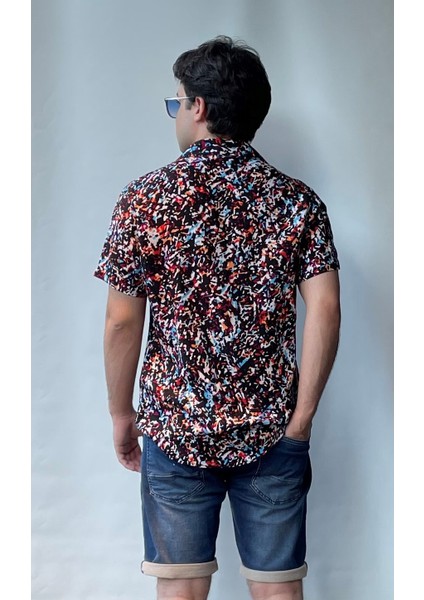 Regular Fit Kısa Kollu Apaj Yaka Multicolor Gömlek 22710