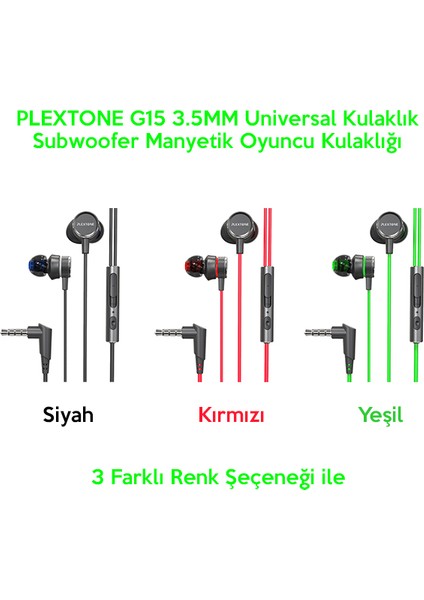 Universal Subwoofer Plextone G15 3.5mm Girişli Kulakiçi Mikrofonlu Manyetik Oyuncu Kulaklı